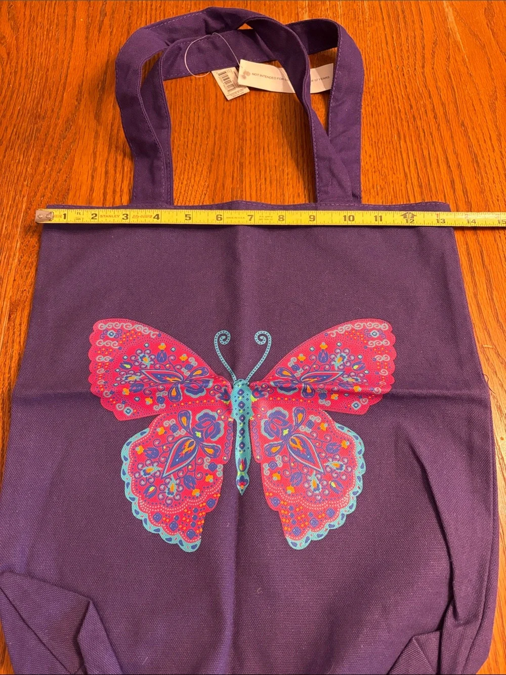 Kids Purple Butterfly Canvas Tote Bag NWT